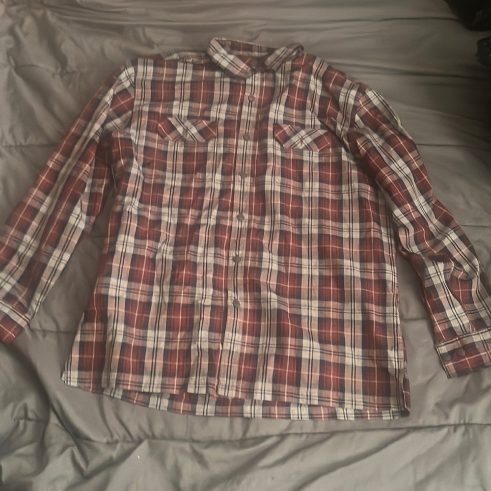 Red and gray flannel shirt
